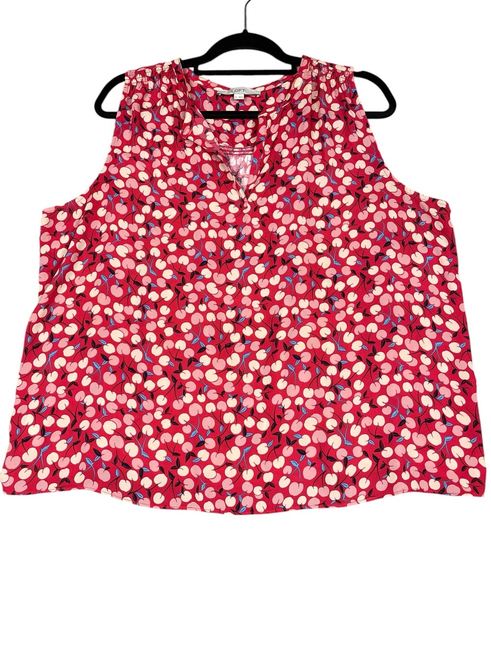 LOFT Cherry Print‎ Sleeveless Whimsical Novelty Fun Colorful Casual Blouse Sz XL